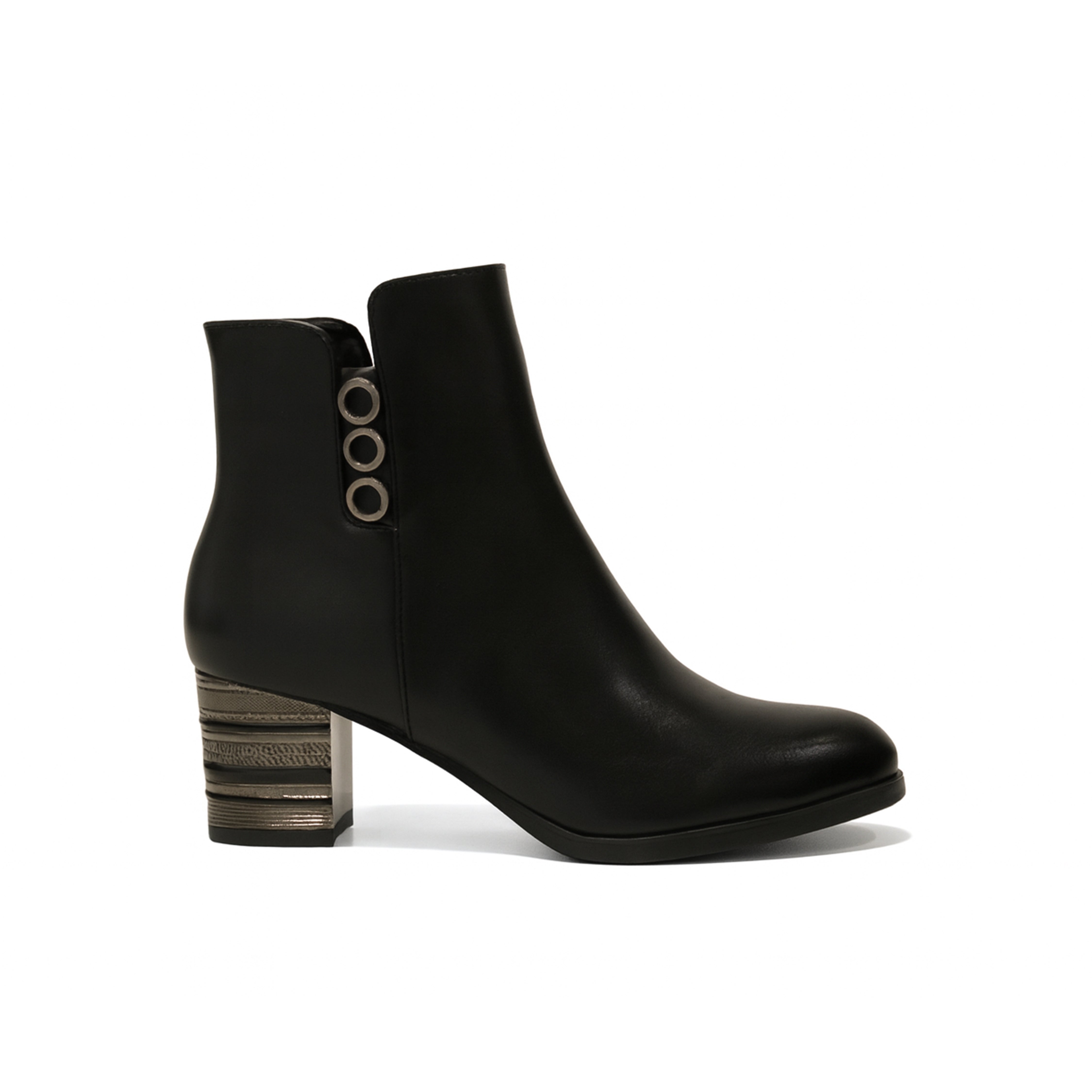 Miss Sweet – Black Metallic Heel Ankle Boots