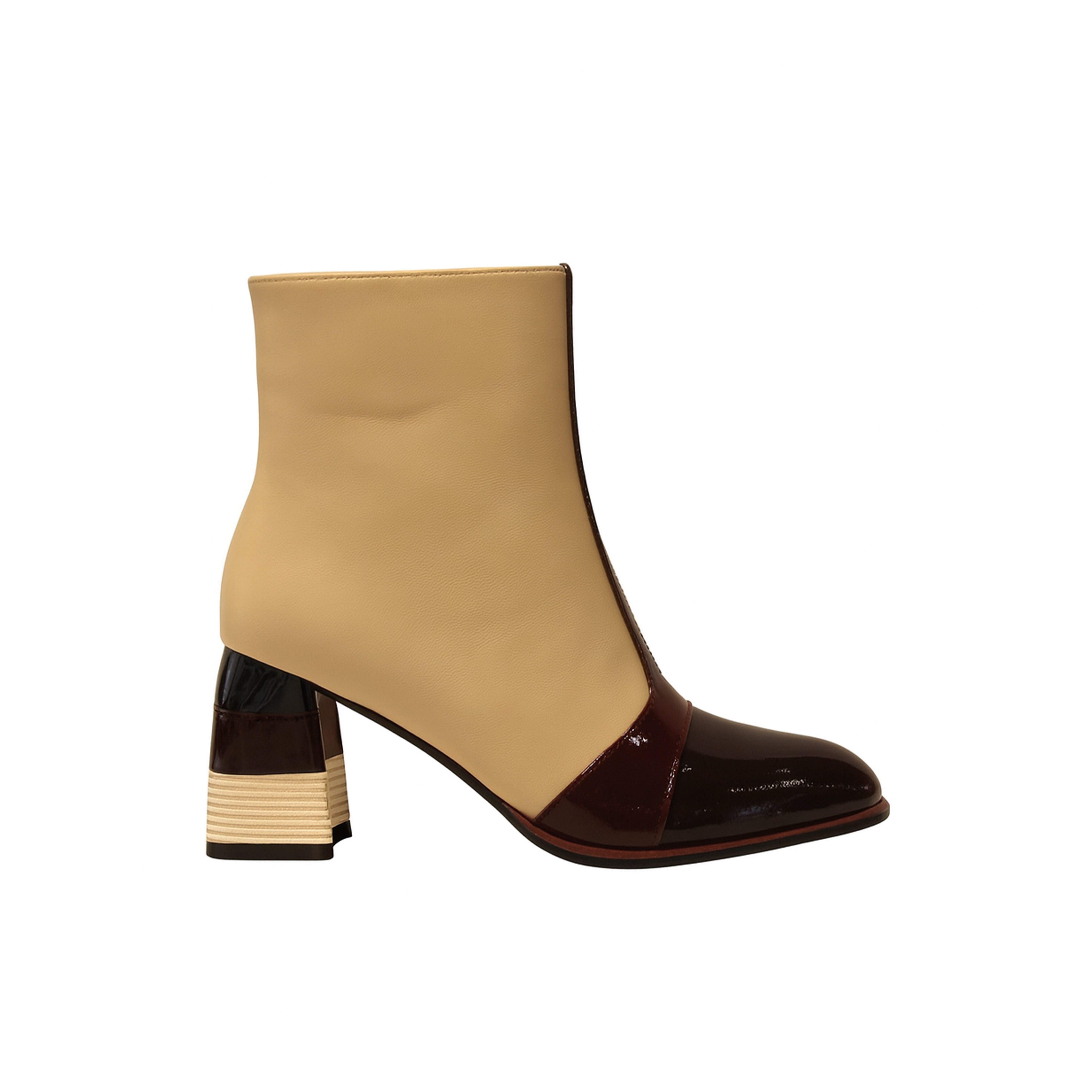 Miss Sweet – Beige & black Block Heel Ankle Boots